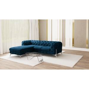 Ecksofa Laviva II Samt - Samt Ravi: Marineblau - Breite: 261 cm - Ottomane davorstehend links