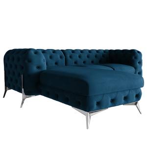 Ecksofa Laviva II Samt - Samt Ravi: Marineblau - Breite: 261 cm - Ottomane davorstehend links