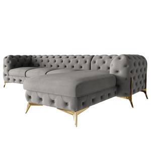 Ecksofa Laviva II Samt - Samt Ravi: Taupe - Breite: 323 cm - Ottomane davorstehend rechts