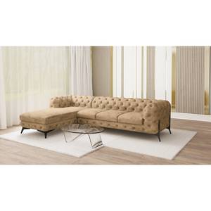 Hoekbank Laviva II microvezel - Microvezel Priya: Beige - Breedte: 323 cm - Ottomaan vooraanzicht links