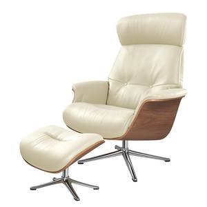 Fauteuil relax Anderson I Cuir véritable Neka : Blanc - Chrome brillant - Noyer