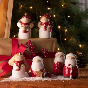 Engel & kerstman Natale (6-delig) keramiek - wit/rood - Hoogte: 10 cm