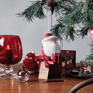 Kerstman Natale (3-delig) keramiek - wit/rood - Hoogte: 10 cm
