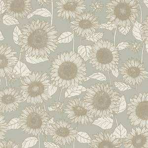 Vliestapete Vintage Sonnenblumen Vlies - Grau