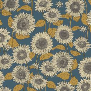 Vliestapete Vintage Sonnenblumen Vlies - Blau