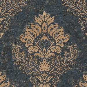 Papier peint Alena Barock Ornament Intissé - Bleu / Doré