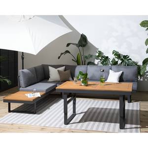 Loungeset Lavela höhenverstellbar 3-tlg. Braun - Grau - Metall - Metall - Massivholz - Textil