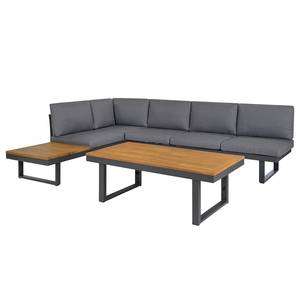 Loungeset Lavela höhenverstellbar 3-tlg. Braun - Grau - Metall - Metall - Massivholz - Textil