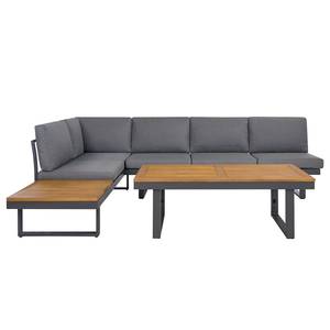 Loungeset Lavela höhenverstellbar 3-tlg. Braun - Grau - Metall - Metall - Massivholz - Textil