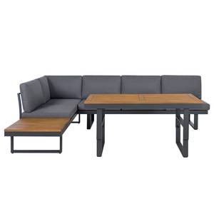 Loungeset Lavela höhenverstellbar 3-tlg. Braun - Grau - Metall - Metall - Massivholz - Textil