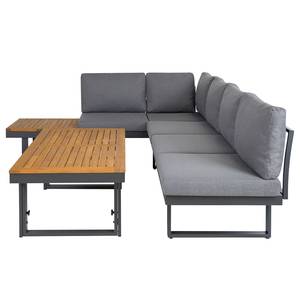 Loungeset Lavela höhenverstellbar 3-tlg. Braun - Grau - Metall - Metall - Massivholz - Textil