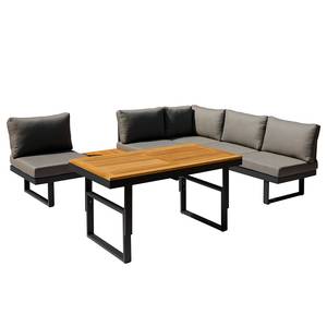 Loungeset Lavela höhenverstellbar 3-tlg. Braun - Grau - Metall - Metall - Massivholz - Textil