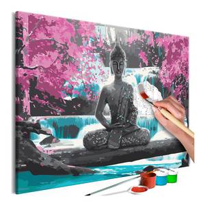 Malen nach Zahlen - Buddha and Waterfall MDF / Leinwand - Mehrfarbig