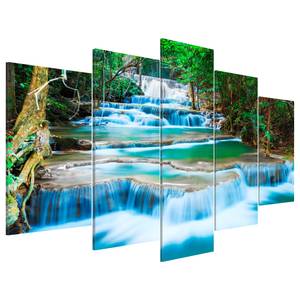 Wandbild Blauer Wasserfall in Thailand MDF / Leinwand - Mehrfarbig - 100 x 50 cm