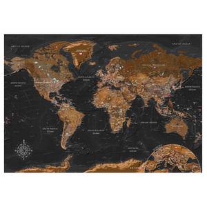 Fotobehang World Stylish Map premium vlies - bruin/zwart - 350 x 245 cm