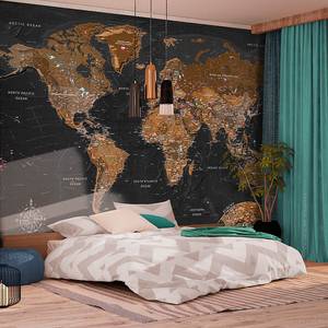 Fototapete World Stylish Map Premium Vlies - Braun / Schwarz - 400 x 280 cm