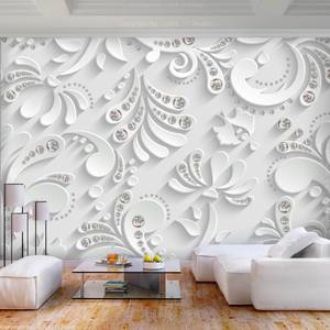 Papier peint Flowers with Crystals Papier peint en intissé premium - Blanc - 300 x 210 cm