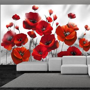 Fotobehang Glowing Poppies vlies - rood/wit - 150 x 105 cm