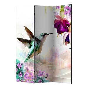 Paravent Hummingbirds and Flowers Vlies auf Massivholz - Mehrfarbig - 3-teilig