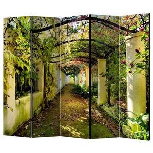 Paravent Romantic Garden Vlies auf Massivholz - Mehrfarbig - 5-teilig