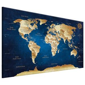 Wandbild World Map: The Dark Blue Depths MDF / Leinwand - Mehrfarbig - 120 x 80 cm