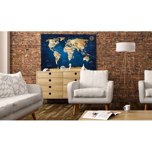 Afbeelding World Map: Dark Blue Depths MDF/canvas - meerdere kleuren - 120 x 80 cm