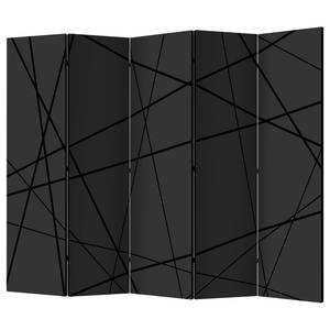 Paravento Dark Intersection Tessuto non tessuto su legno massello - Nero - 5 pezzi