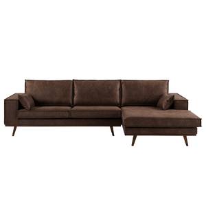 Ecksofa Jurga Antiklederlook - Microfaser Yaka: Braun - Longchair davorstehend rechts