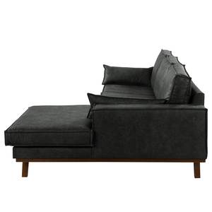 Ecksofa Jurga Antiklederlook - Microfaser Yaka: Schwarz - Longchair davorstehend rechts