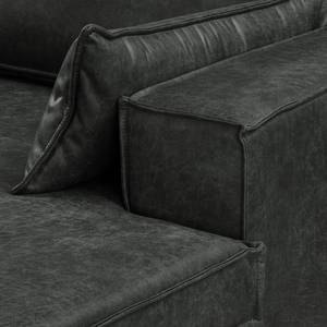 Ecksofa Jurga Antiklederlook - Microfaser Yaka: Schwarz - Longchair davorstehend rechts