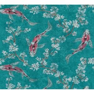 Vliesbehang Koi Fisch turquoise - 0,53 m x 10,05 m - Turquoise