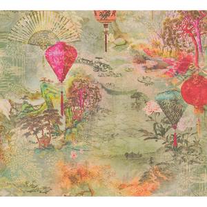 Papier peint en intissé Lampions Multicolore - 0,53 m x 10,05 m - Vert / Rose vif