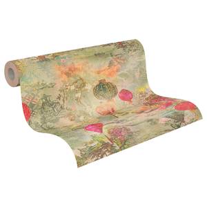 Papier peint en intissé Lampions Multicolore - 0,53 m x 10,05 m - Vert / Rose vif