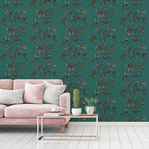 Vliesbehang Bloemenlook groen - 0,53 m x 10,05 m - Groen