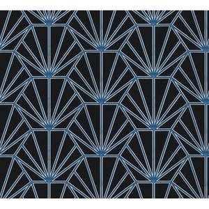 Vliesbehang Art Deco zwart - 0,53m x 10,05m - Zwart/blauw