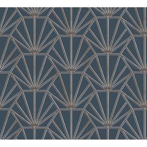 Vliesbehang Art Deco blauw - 0,53m x 10,05m - Blauw