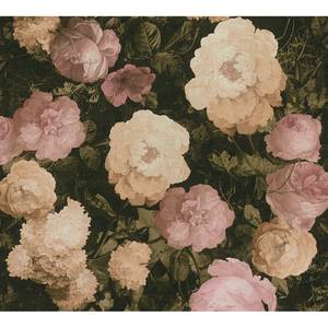 Vliesbehang Vintage Rosen zwart - 0,53m x 10,05m - Zwart/roze