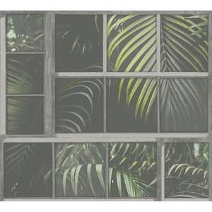 Fotomurale Finestra e piante Grigio - 0,53m x 10,05m - Grigio / Verde