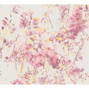 Papier peint en intissé Floral Feuilles Rose - 0,53 m x 10,05 m - Blanc / Rose