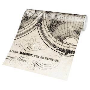 Vliesbehang Franse Wereldkaart vliespapier - zwart/wit - 384 x 255 cm