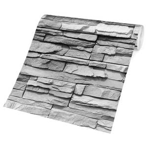 Papier peint intissé Mur pierres plates Papier peint - Noir / Blanc - 432 x 290 cm