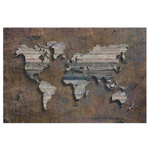 Fotomurale Mappa del mondo di legno Tessuto non tessuto - Marrone - 384 x 255 cm