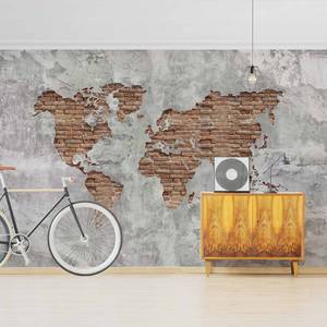 Fotomurale Cartina del mondo Shabby Tessuto non tessuto - Grigio - 384 x 255 cm