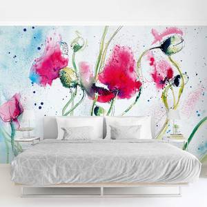 Vliesbehang Painted Poppies vliespapier - lila - 432 x 290 cm