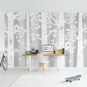 Vliesbehang Bomen in Bos Vliespapier - Grijs - 384 x 255 cm