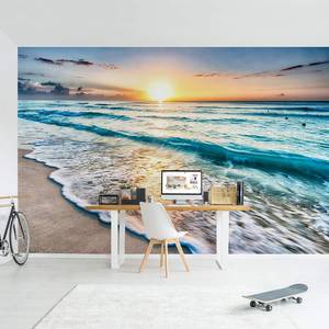 Vliesbehang Zonsondergang Strand vliespapier - blauw - 384 x 255 cm