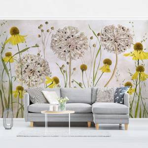 Vliestapete Allium und Helenium Vliespapier - Beige - 384 x 255 cm