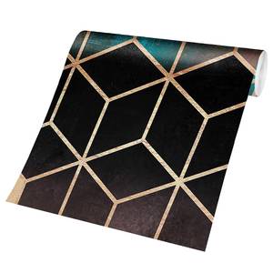 Vliesbehang Gouden Geometrie Vliespapier - Turqouise/roze - 384 x 255 cm