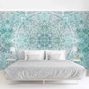 Vliesbehang Mandala Aquarell III vliespapier - turquoise - 432 x 290 cm