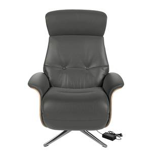 Fauteuil relax Anderson III Cuir véritable Neka : Gris - Chrome brillant - Chêne